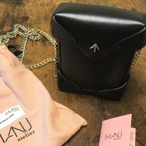 MANU Atelier Micro Pristine Box Bag with Gold Chain - Black, New, Never Used